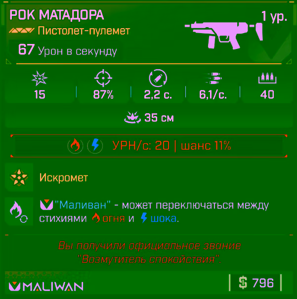Игровая карточка Рок Матадора
